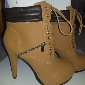 NWT lace up high heel booties